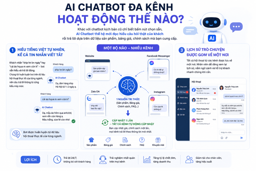 chatbot cho doanh nghiệp, chatbot tiếng Việt, trợ lý ảo bán hàng, chatbot Facebook Zalo website, chatbot AI trả lời tự động